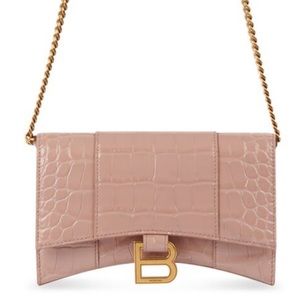 Hourglass wallet with chain, crocodile embossed.